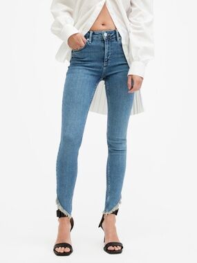 AllSaints Dax Asymmetric Hem High-Rise Skinny Denim Hunter Blue